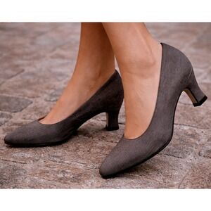 Vintage Bandolino Metallic Gray Pointy 3" Pointed Toe Pumps Career Womens Sz 8M